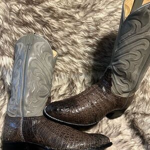 Tony Lama men Hornback Lizard & Leather western boots Gray Boots-Sz 9 D